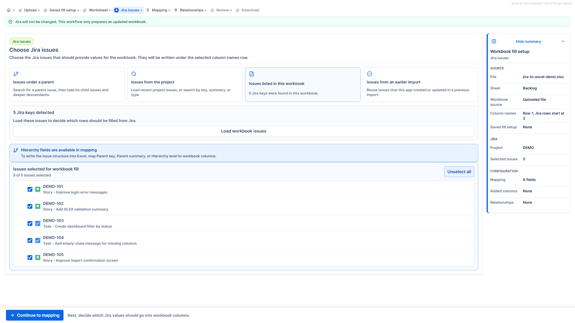 Choosing selected Jira issues for Fill Excel from Jira